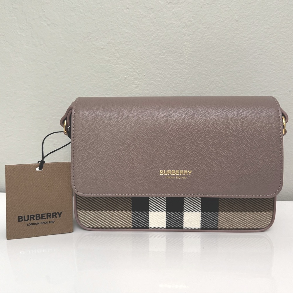 Burberry New Hampshire House Check Crossbody Bag Dark Canvas Grey Mink NWT
